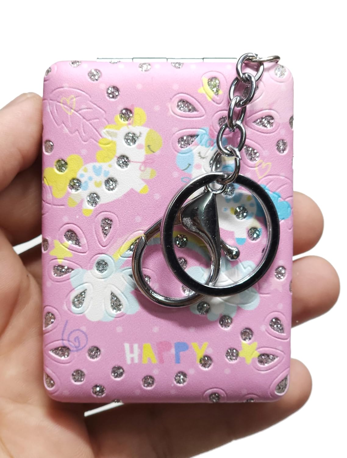 Small square mirror with a colourful unicorn print and a secure keychain, perfect for little girls to carry easily .
www.usmile.toys